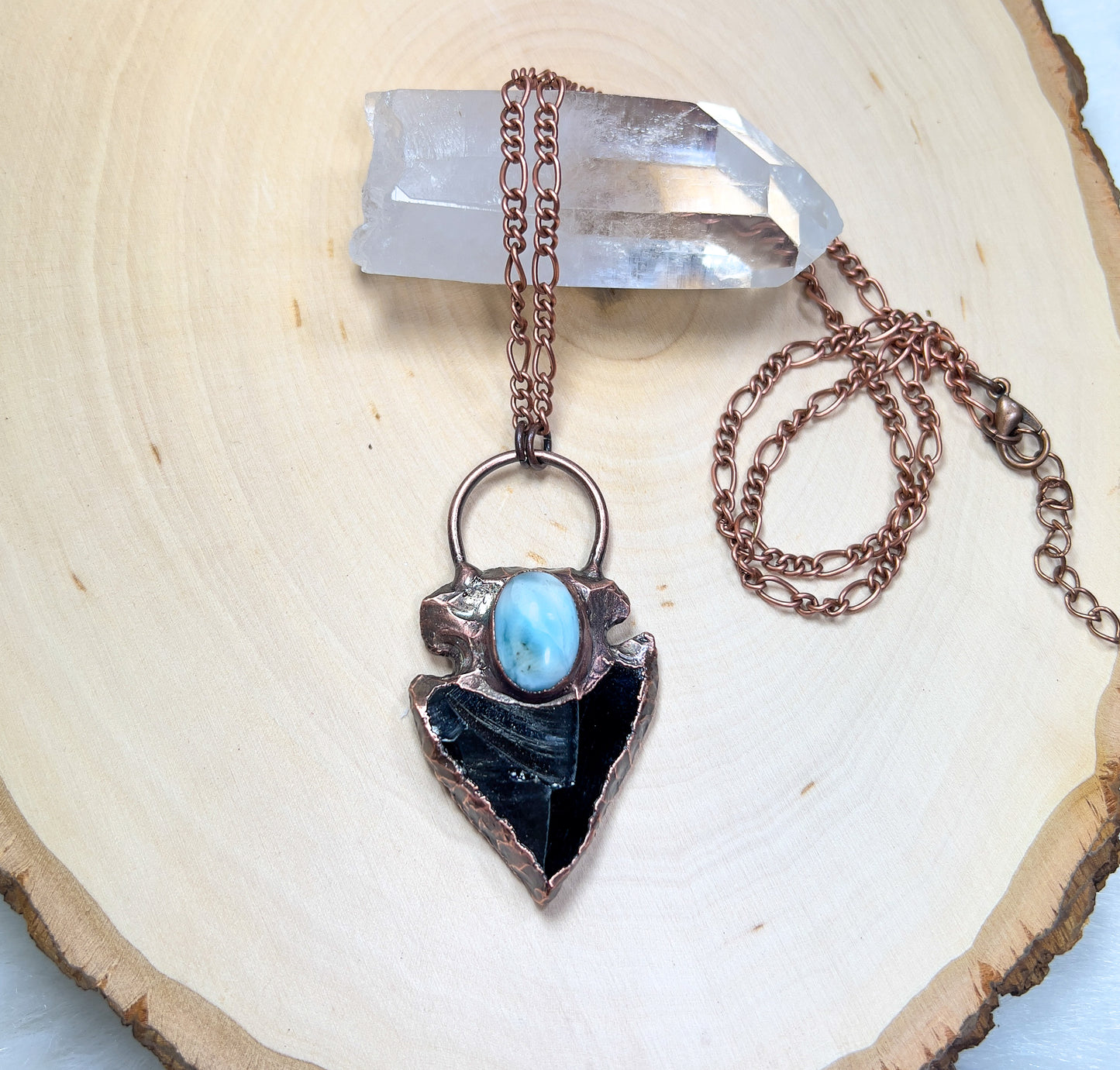 Larimar + Obsidian Arrowhead Necklace (Small)