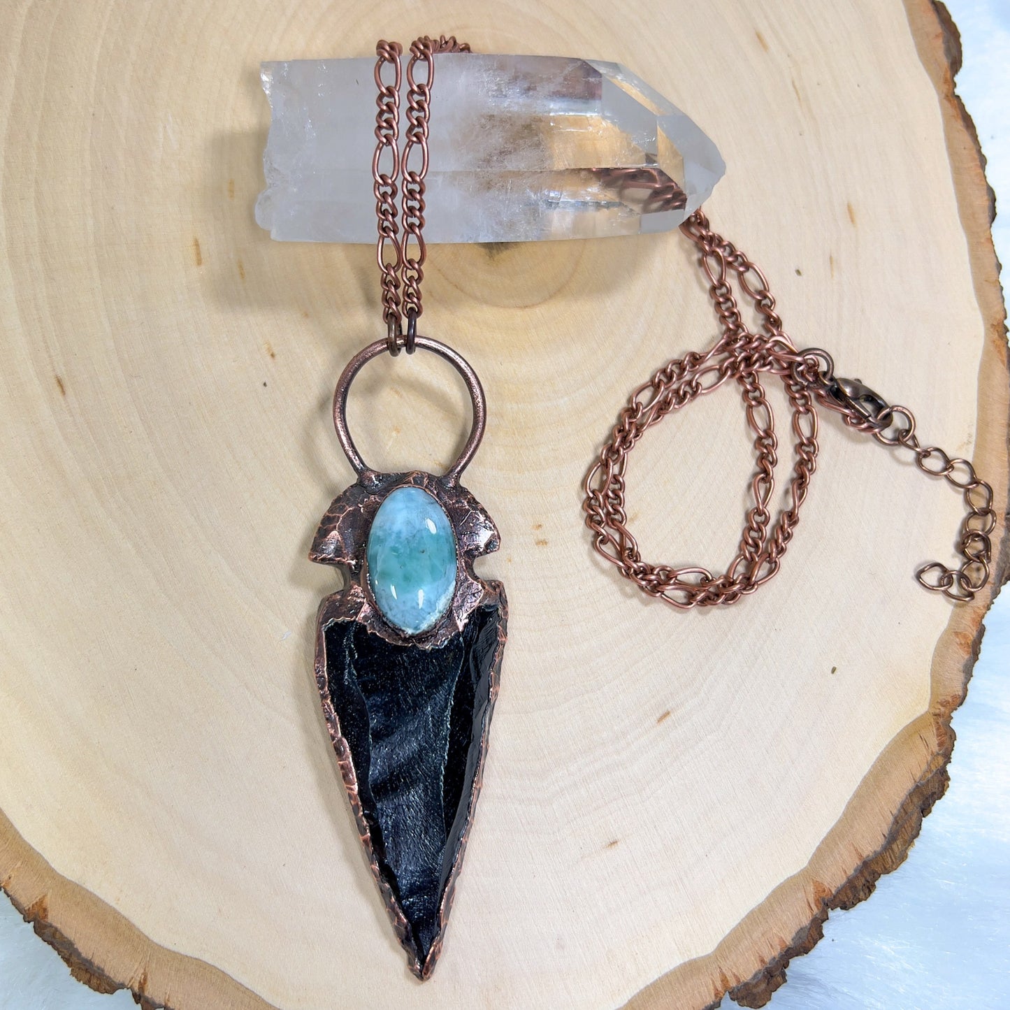 Larimar + Obsidian Arrowhead Necklace (Large)