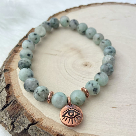 ShaktiStones Kiwi Lasper + Evil Eye Bracelet